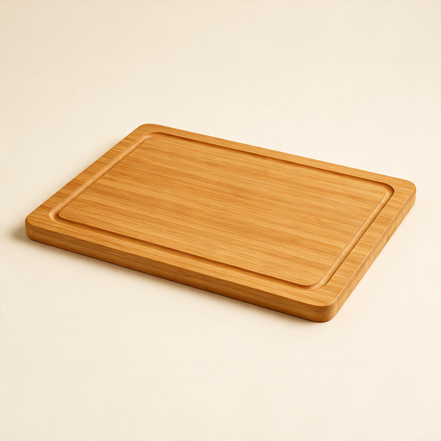 Single rectangular bamboo cutting board with perimeter juice groove